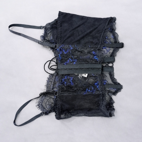 Black Lace Bustier Corset Lingerie Set – Floral Mesh w/ Thong | Size M | New - Picture 8 of 11